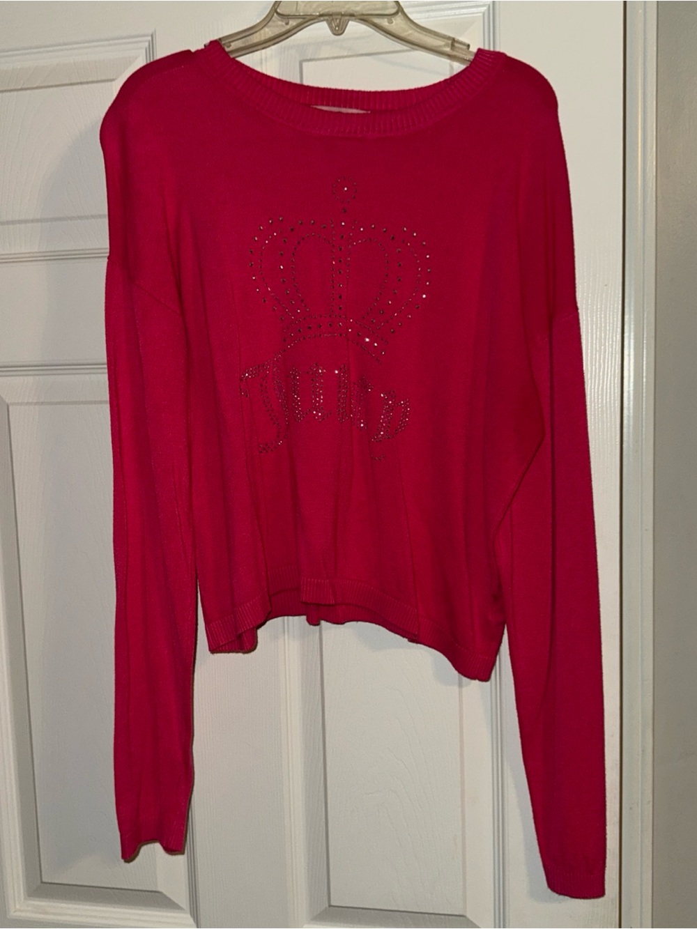 Juicy Couture Hot Pink Rhinestone Crown Crop Sweater